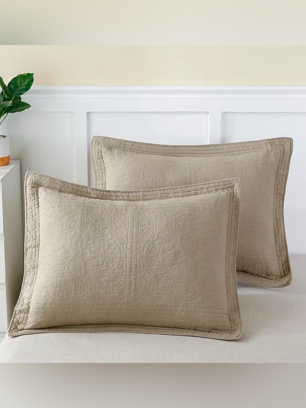 100% Cotton Quilted Pillow Sham Khaki/Taupe NWOT